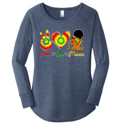 Peace Love Melanin Afro Black History Month Queen Juneteenth Meaningful Gift Women's Perfect Tri Tunic Long Sleeve Shirt