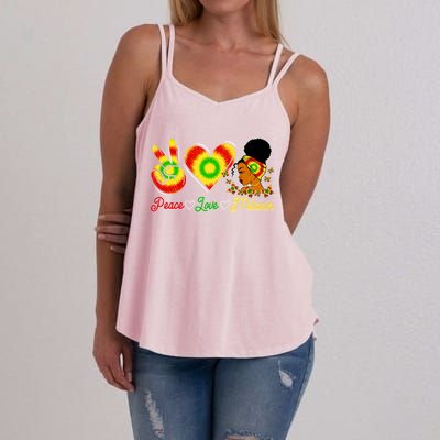 Peace Love Melanin Afro Black History Month Queen Juneteenth Meaningful Gift Women's Strappy Tank