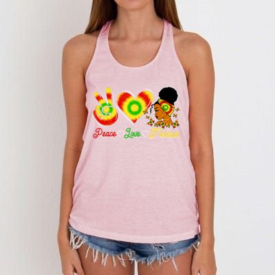 Peace Love Melanin Afro Black History Month Queen Juneteenth Meaningful Gift Women's Knotted Racerback Tank