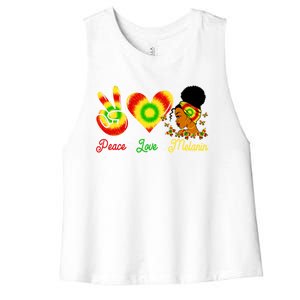 Peace Love Melanin Afro Black History Month Queen Juneteenth Meaningful Gift Women's Racerback Cropped Tank