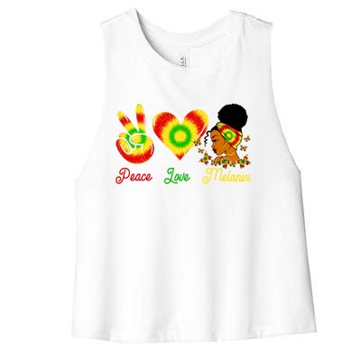 Peace Love Melanin Afro Black History Month Queen Juneteenth Meaningful Gift Women's Racerback Cropped Tank