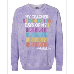 Principal Life My Teacher Survived 100 Days Of Me Gift Colorblast Crewneck Sweatshirt