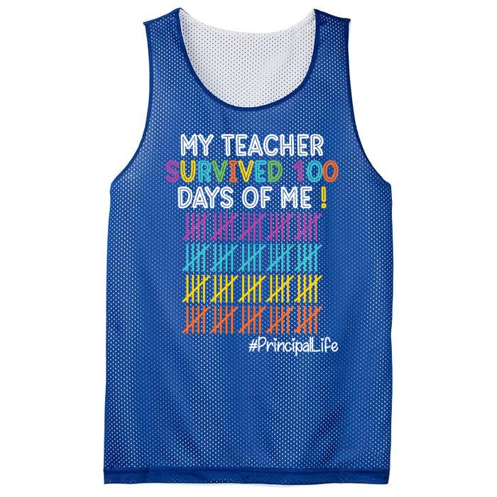 Principal Life My Teacher Survived 100 Days Of Me Gift Mesh Reversible Basketball Jersey Tank