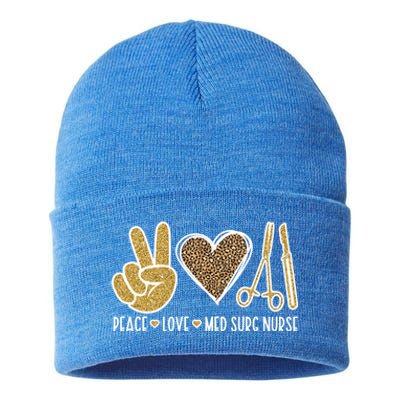 Peace Love Med Surg Nurse Medical Surgical Nursing Gift Sustainable Knit Beanie