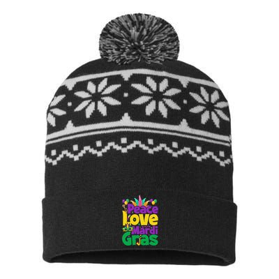 Peace love Mardi Gras funny festival USA-Made Snowflake Beanie