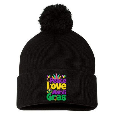 Peace love Mardi Gras funny festival Pom Pom 12in Knit Beanie