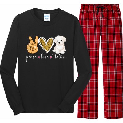 Peace Love Maltese Dog Fun Maltese Lover Dog Dad Dog Mom Long Sleeve Pajama Set