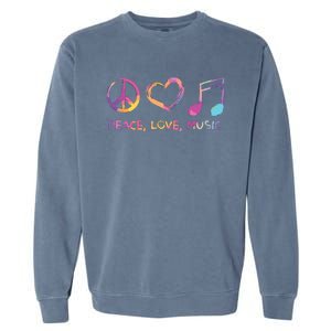 Peace Love Music Hippie Garment-Dyed Sweatshirt