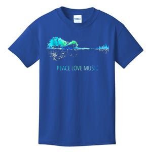 Peace Love Music Guitar Lake Shadow Hippie Kids T-Shirt