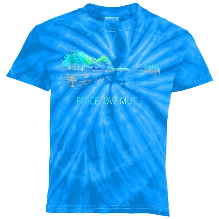 Peace Love Music Guitar Lake Shadow Hippie Kids Tie-Dye T-Shirt