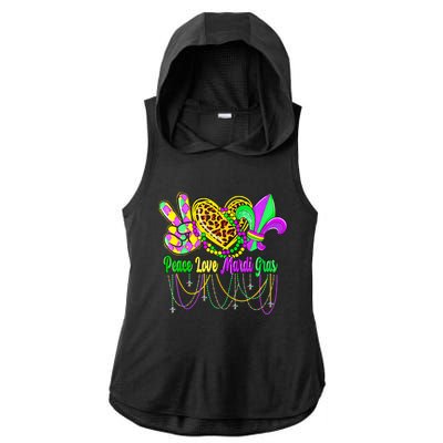 Peace Love Mardi Gras Beads Carnival Costume Parade Ladies PosiCharge Tri-Blend Wicking Draft Hoodie Tank