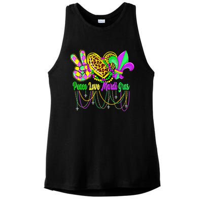 Peace Love Mardi Gras Beads Carnival Costume Parade Ladies PosiCharge Tri-Blend Wicking Tank