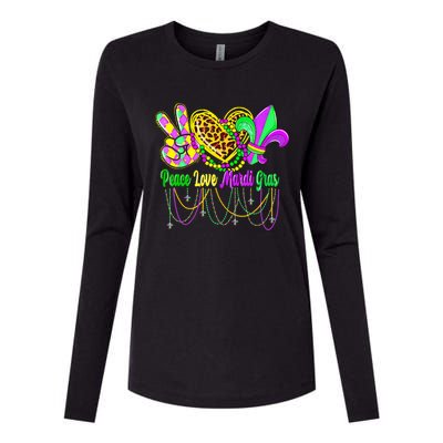 Peace Love Mardi Gras Beads Carnival Costume Parade Womens Cotton Relaxed Long Sleeve T-Shirt