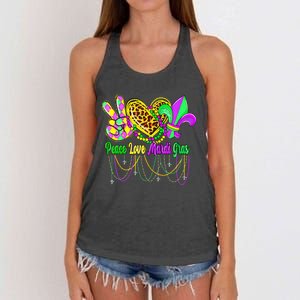 Peace Love Mardi Gras Beads Carnival Costume Parade Women's Knotted Racerback Tank