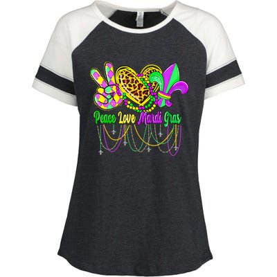 Peace Love Mardi Gras Beads Carnival Costume Parade Enza Ladies Jersey Colorblock Tee