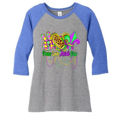 Peace Love Mardi Gras Beads Carnival Costume Parade Women's Tri-Blend 3/4-Sleeve Raglan Shirt