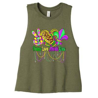 Peace Love Mardi Gras Beads Carnival Costume Parade Women's Racerback Cropped Tank