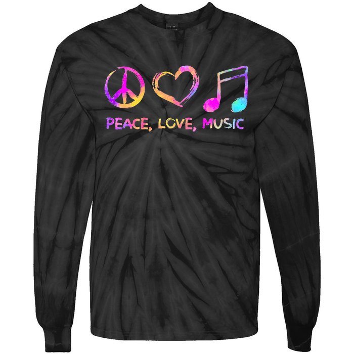 Peace Love Music Hippie Tie-Dye Long Sleeve Shirt