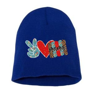 Peace Love Mama Happy Mothers Day Gift Short Acrylic Beanie