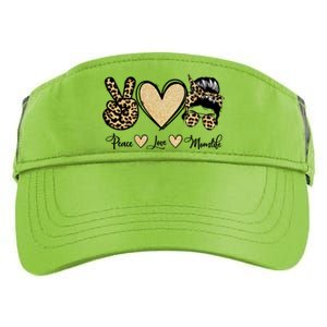 Peace Love Mom Life Trendy Leopard Messy Bun Mama Gift Adult Drive Performance Visor