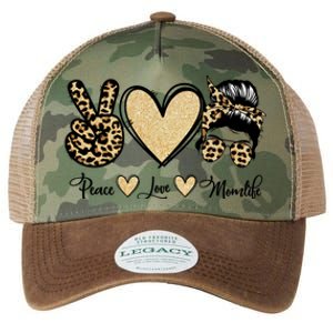 Peace Love Mom Life Trendy Leopard Messy Bun Mama Gift Legacy Tie Dye Trucker Hat