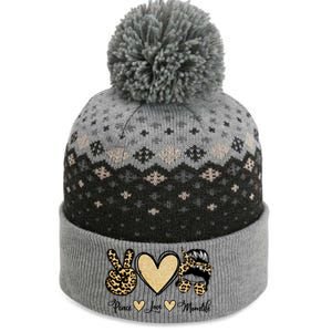 Peace Love Mom Life Trendy Leopard Messy Bun Mama Gift The Baniff Cuffed Pom Beanie