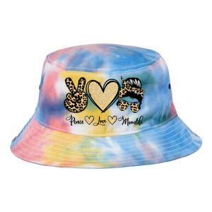 Peace Love Mom Life Trendy Leopard Messy Bun Mama Gift Tie Dye Newport Bucket Hat