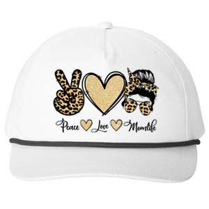 Peace Love Mom Life Trendy Leopard Messy Bun Mama Gift Snapback Five-Panel Rope Hat