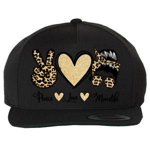 Peace Love Mom Life Trendy Leopard Messy Bun Mama Gift Wool Snapback Cap