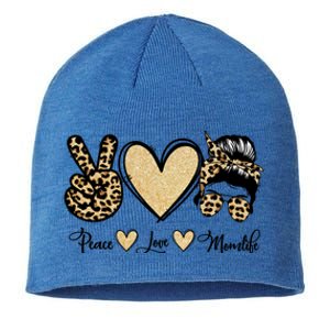 Peace Love Mom Life Trendy Leopard Messy Bun Mama Gift Sustainable Beanie