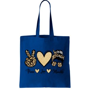 Peace Love Mom Life Trendy Leopard Messy Bun Mama Gift Tote Bag