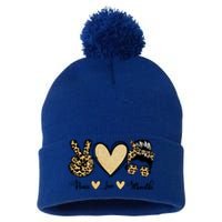 Peace Love Mom Life Trendy Leopard Messy Bun Mama Gift Pom Pom 12in Knit Beanie