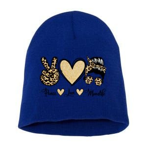 Peace Love Mom Life Trendy Leopard Messy Bun Mama Gift Short Acrylic Beanie