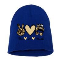 Peace Love Mom Life Trendy Leopard Messy Bun Mama Gift Short Acrylic Beanie