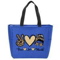 Peace Love Mom Life Trendy Leopard Messy Bun Mama Gift Zip Tote Bag