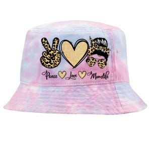 Peace Love Mom Life Trendy Leopard Messy Bun Mama Gift Tie-Dyed Bucket Hat