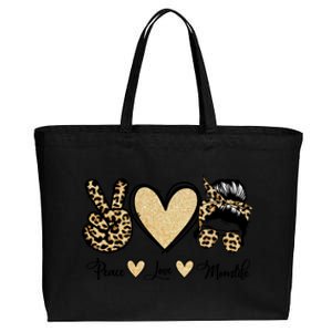 Peace Love Mom Life Trendy Leopard Messy Bun Mama Gift Cotton Canvas Jumbo Tote