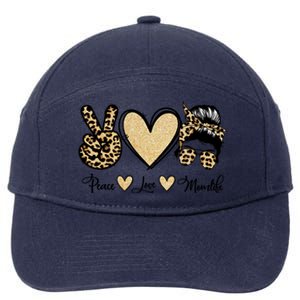 Peace Love Mom Life Trendy Leopard Messy Bun Mama Gift 7-Panel Snapback Hat