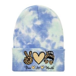 Peace Love Mom Life Trendy Leopard Messy Bun Mama Gift Tie Dye 12in Knit Beanie