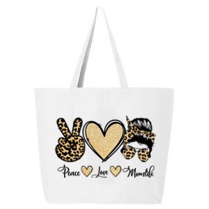 Peace Love Mom Life Trendy Leopard Messy Bun Mama Gift 25L Jumbo Tote