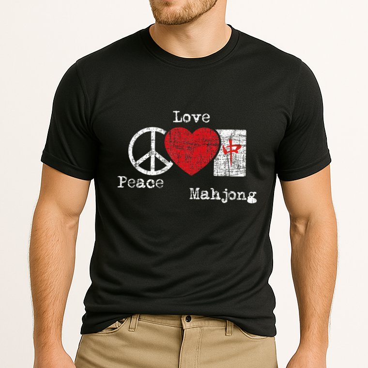 Peace Love Mahjong Gambling Casino Player Chinese Game Cooling Performance Crew T-Shirt