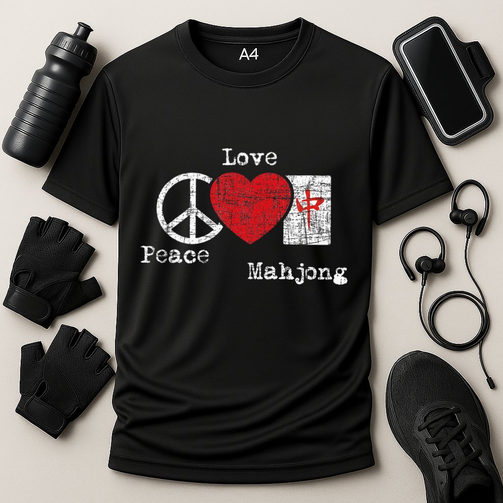 Peace Love Mahjong Gambling Casino Player Chinese Game Cooling Performance Crew T-Shirt