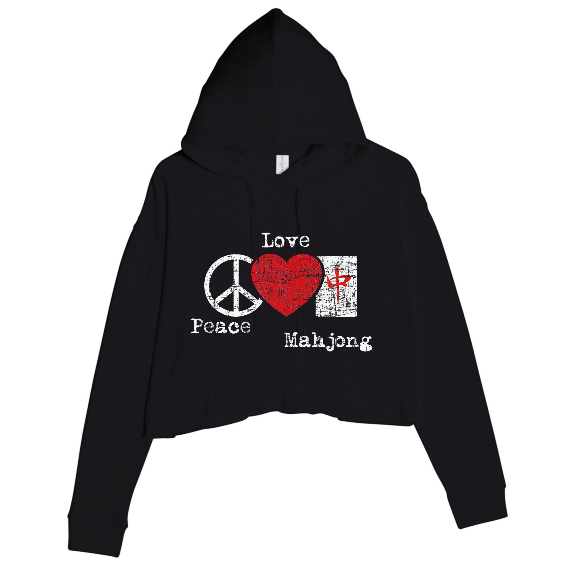 Peace Love Mahjong Gambling Casino Player Chinese Game Crop Fleece Hoodie