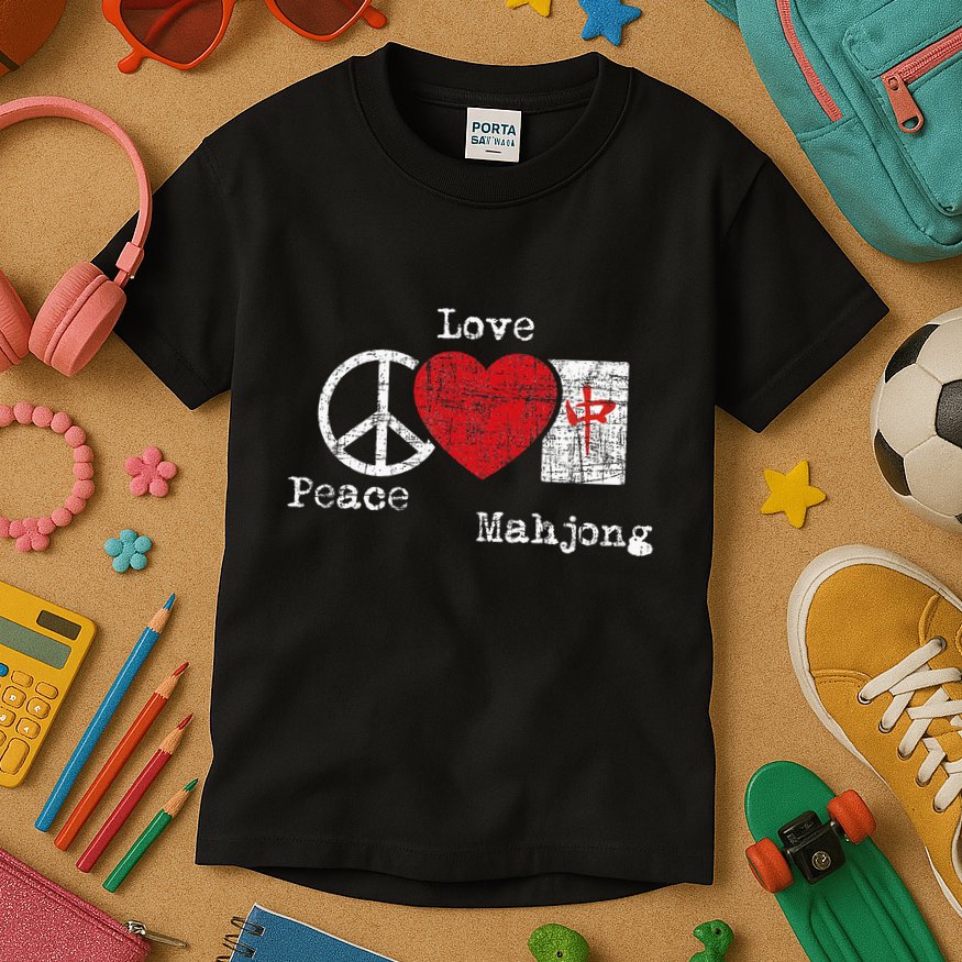 Peace Love Mahjong Gambling Casino Player Chinese Game Kids T-Shirt