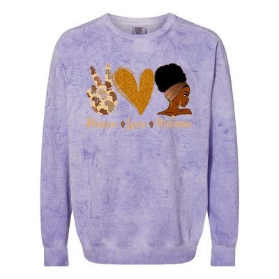 Peace Love Melanin Black Afro Juneteenth African Pride Gift Colorblast Crewneck Sweatshirt