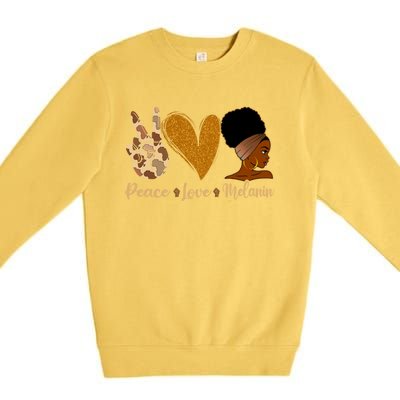 Peace Love Melanin Black Afro Juneteenth African Pride Gift Premium Crewneck Sweatshirt