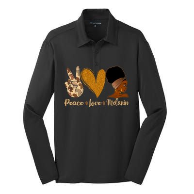 Peace Love Melanin Black Afro Juneteenth African Pride Gift Silk Touch Performance Long Sleeve Polo