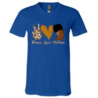 Peace Love Melanin Black Afro Juneteenth African Pride Gift V-Neck T-Shirt