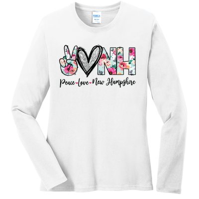 Peace Love New Hampshire Floral New Hampshire Lovers Ladies Long Sleeve Shirt