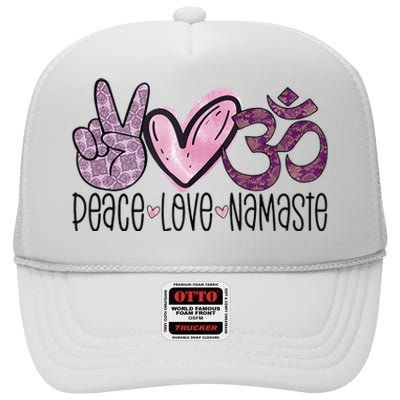 Peace Love Namaste OM Sign Mandala Hippie Yoga Lover Gift High Crown Mesh Back Trucker Hat